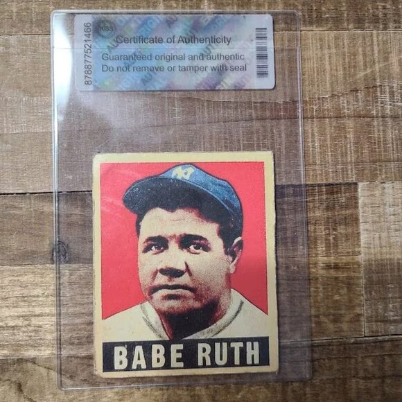 Babe Ruth 1949 Leaf #3 custom Baseball card semi rigid case with authentication - Picture 1 of 2